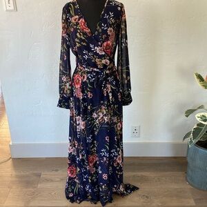 Floral Wrap Dress in Navy